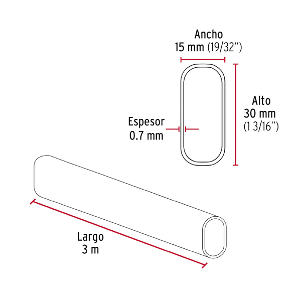 Tubo ovalado para closet acero cromado 3 metros