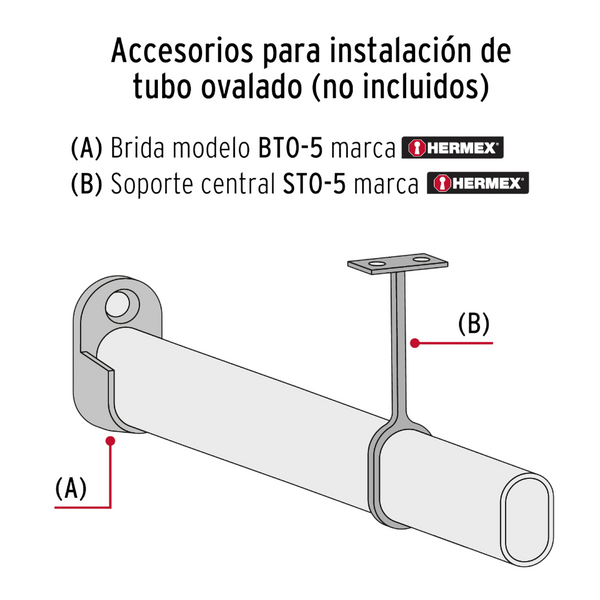 Tubo ovalado para closet acero cromado 3 metros