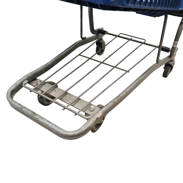 Carrito azul de supermercado autoservicio usado