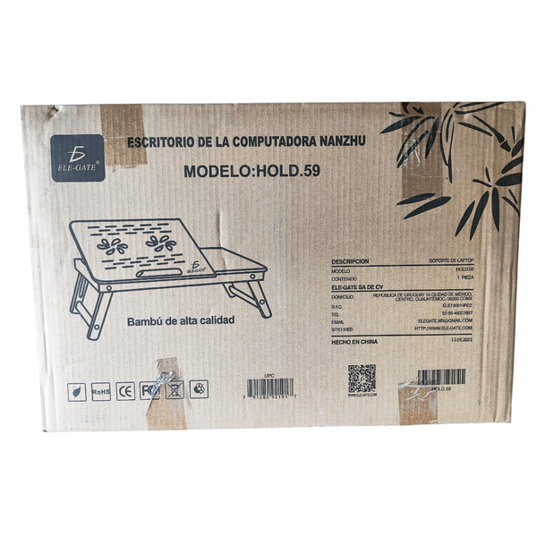 Mesa De Cama Bamboo Base Enfriadora Para Laptop 2 Ventiladores