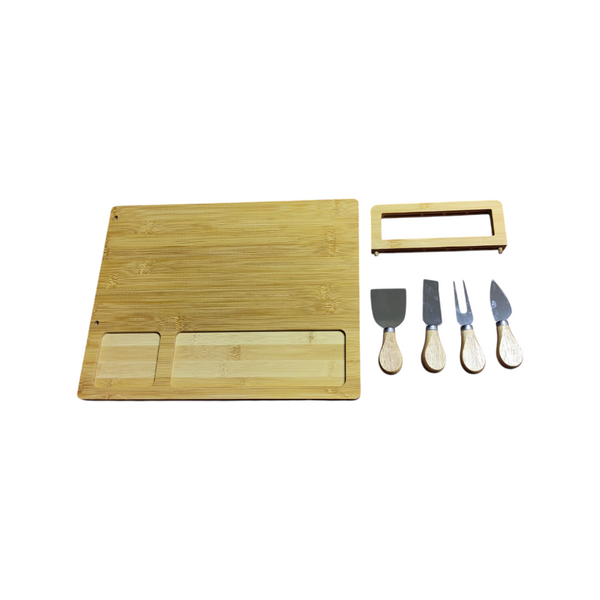 Tabla para quesos de madera de bambu 4 cuchillos utensilios