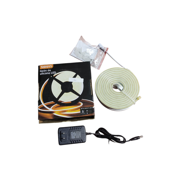 Tira led neón 5m flex 12v lp65 con eliminador 90 cm