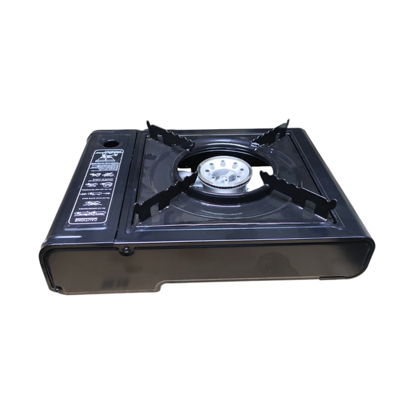 Calentador de camping a gas portátil color negro con maletín