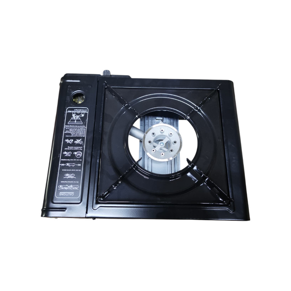 Calentador de camping a gas portátil color negro con maletín