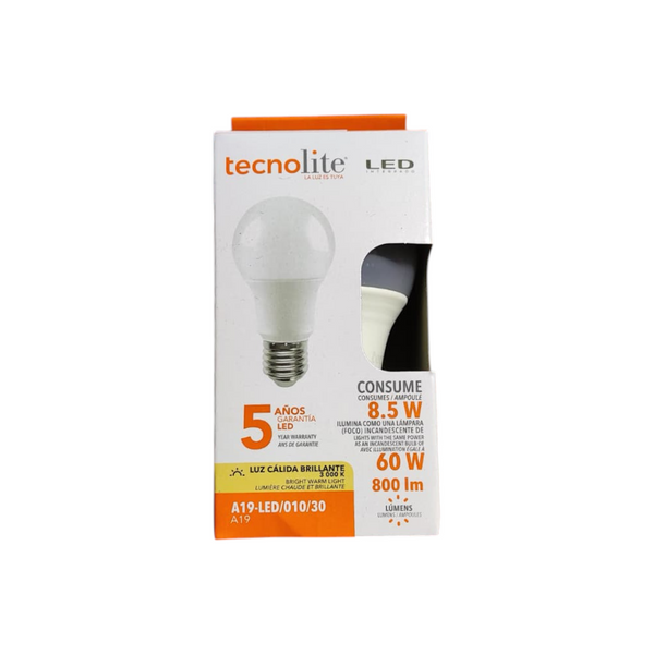 Pack 4 Foco led tecnolite A19-led blanco cálido 8.5w