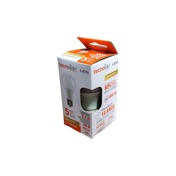 Pack 4 Foco led tecnolite A19-led blanco cálido 8.5w