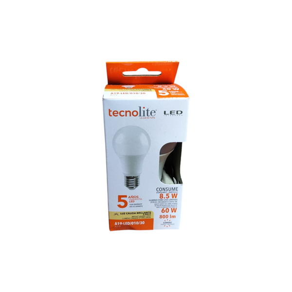 Pack 4 Foco led tecnolite A19-led blanco cálido 8.5w
