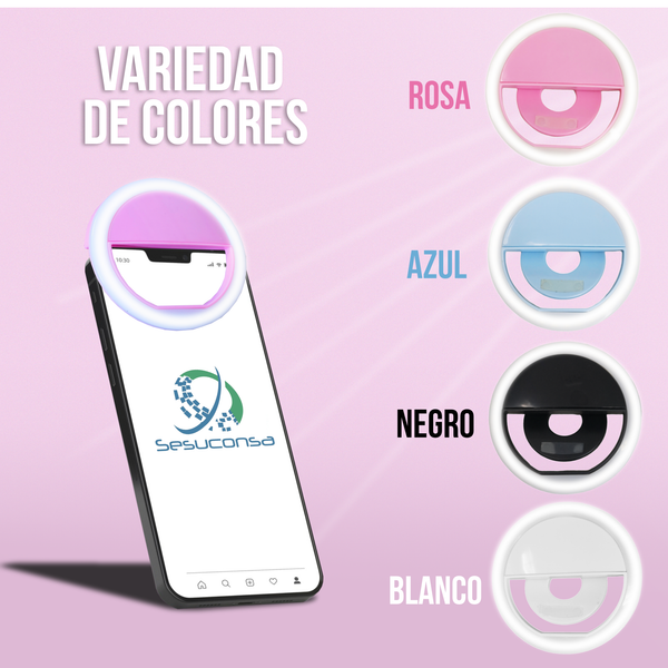 Aro de Luz Recargable para Celular selfie 4 pzs color a elegir