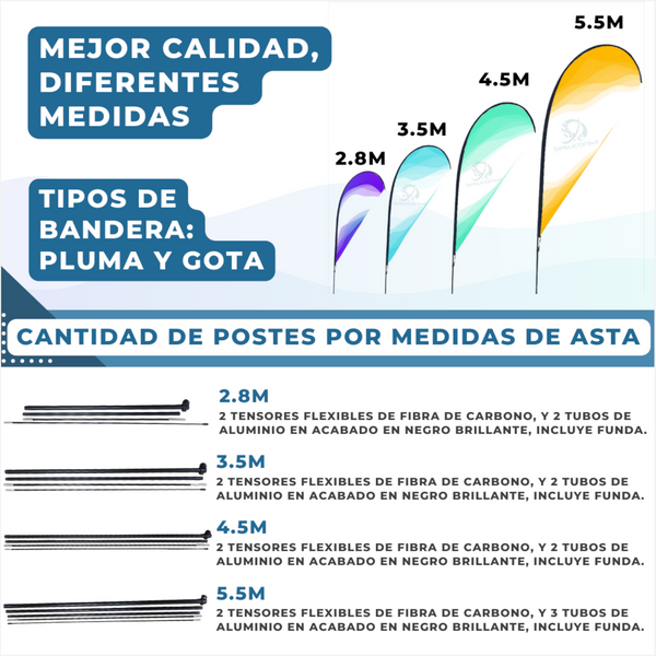 1 Asta De Bandera 2.8m + Cruceta Simple+pivote + Dona Soporte