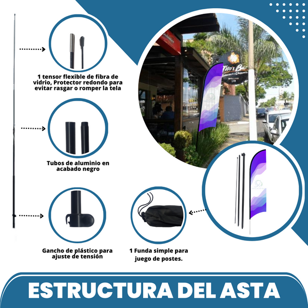 1 Asta De Bandera 2.8m + Cruceta Simple+pivote + Dona Soporte