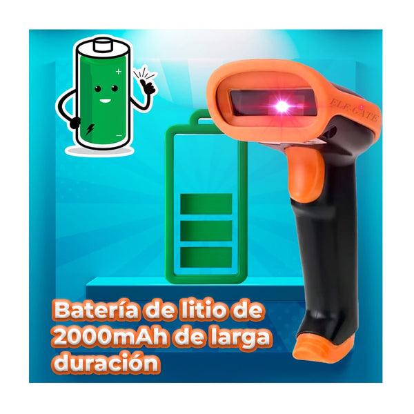 Lector de código de barras inalámbrico con batería de 2000mah