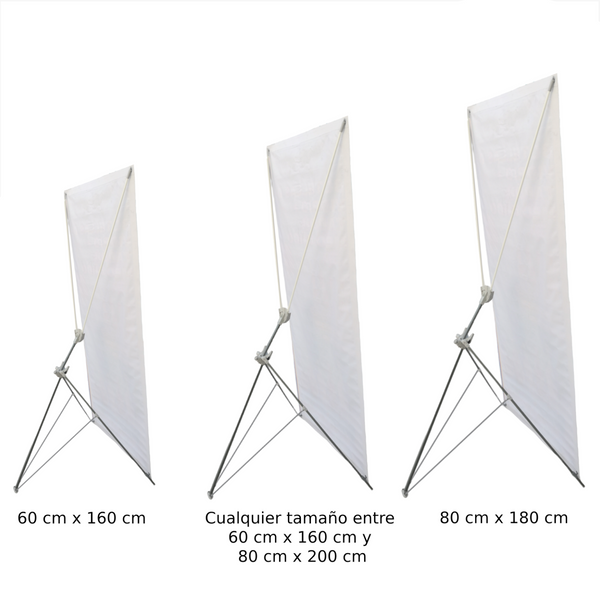 1.1 Tripie publicidad porta X banner ajustable 160x60 a 180x80 acero