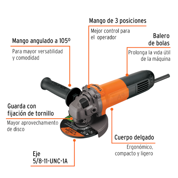 Esmeriladora Truper Pro 16683 Angular 4-1/2 800w