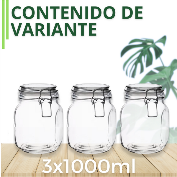 Tarro Hermetico tapa Frasco Vidrio 500-1500ml pack Mayoreo B