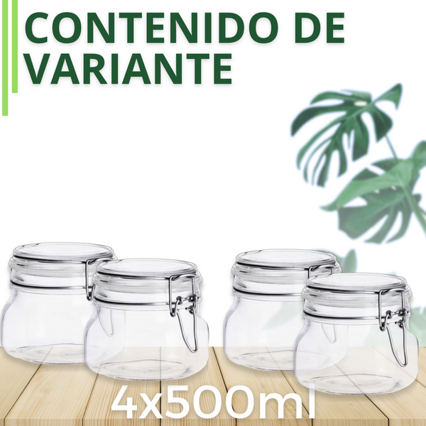 Tarro Hermetico tapa Frasco Vidrio 500-1500ml pack Mayoreo B