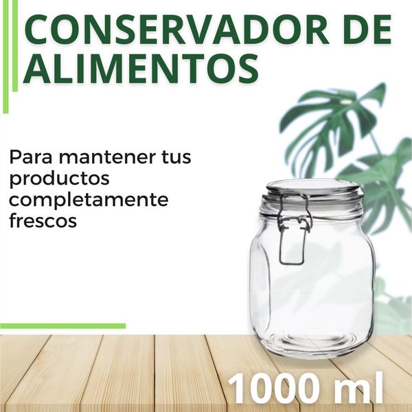 Frasco Recipiente Tapa Clip Tarro hermetico de Vidrio 1000ml