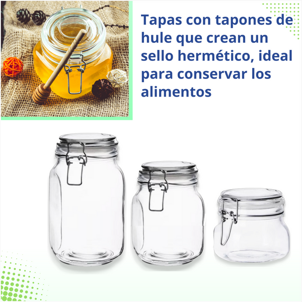 Frasco Recipiente Tapa Clip Tarro hermetico de Vidrio 1000ml