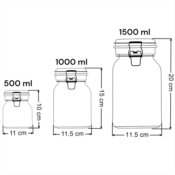 Frasco Recipiente Tapa Clip Tarro hermetico de Vidrio 500ml