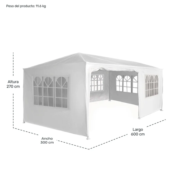 Toldo Reforzado 3x6 Metros tipo Carpa Blanco Eventos 6X3m