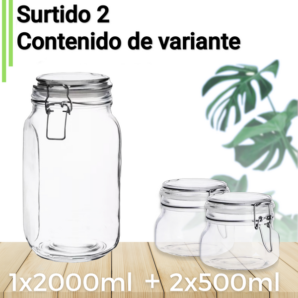 Tarro Hermetico tapa Frasco Vidrio 500-1500ml pack Mayoreo B