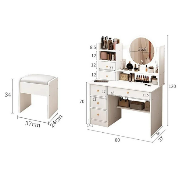 Tocador Multifuncional Con 6 Cajones Y Espejo con luz