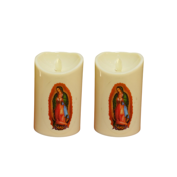 Pack2 Vela 11cm luz led plastico decoracion virgen guadalupe