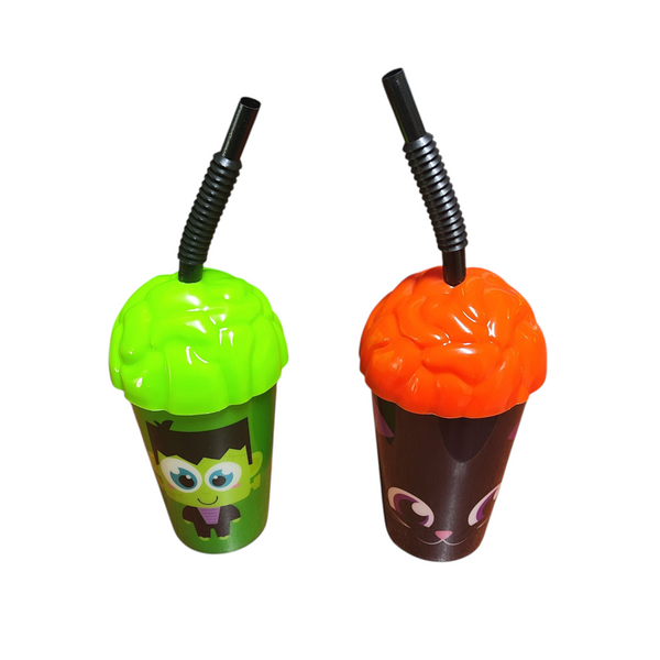Pack 12 Vasos Reusables Con Popote dibujos halloween I/E