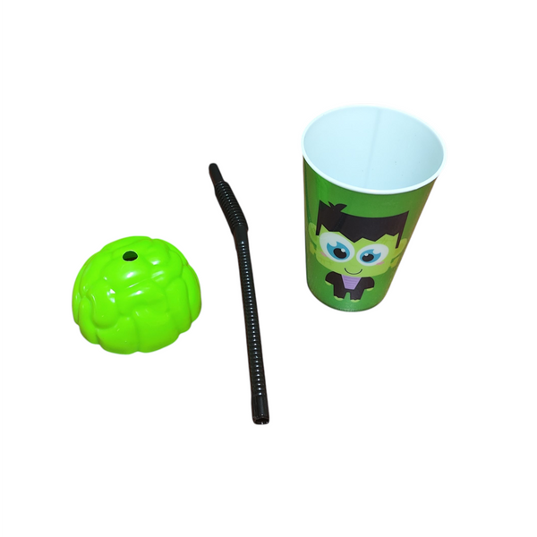 Pack 12 Vasos Reusables Con Popote dibujos halloween I/E