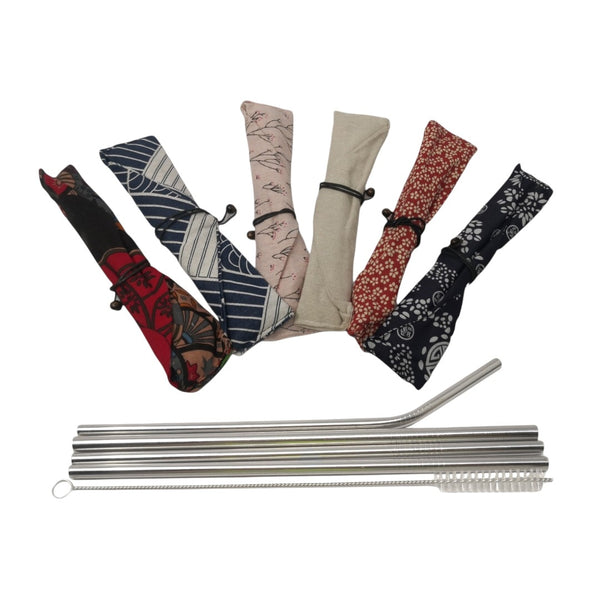 Set 3 Popotes + Cepillo + Funda Reutilizables Metalicos Ecologico