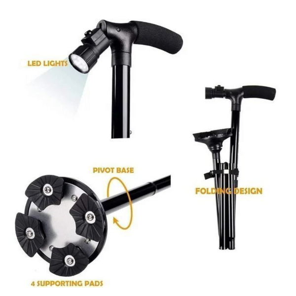 Bastón plegable ajustable con luces led para ancianos
