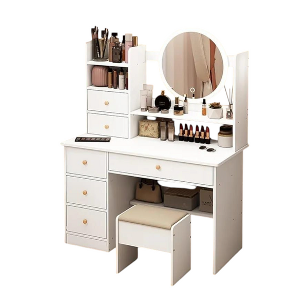 Tocador Multifuncional Con 6 Cajones Y Espejo con luz