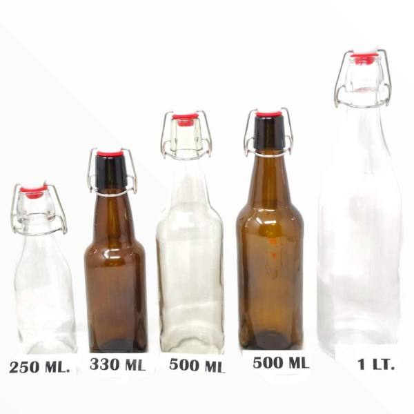 6 Botellas De Vidrio Ambar +  Tapón Mecánico 500ml