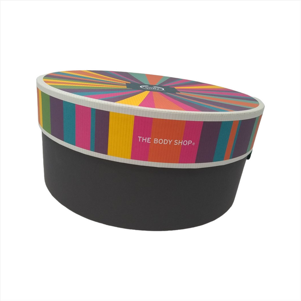 CAJA CARTON DE REGALO CIRCULAR DECORADA 27 CMS