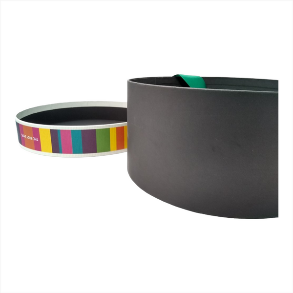 CAJA CARTON DE REGALO CIRCULAR DECORADA 27 CMS