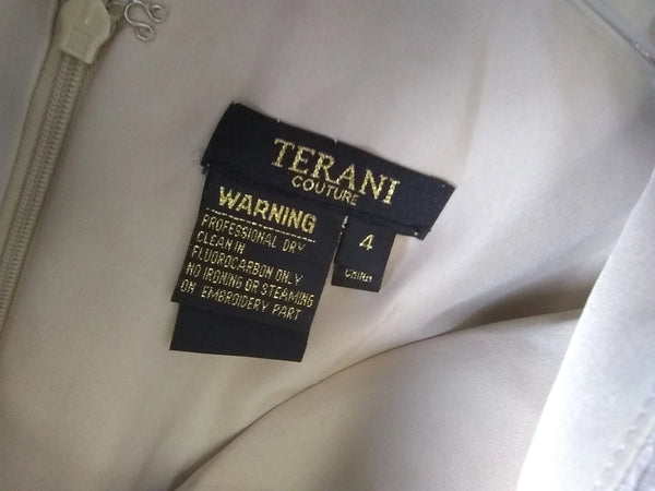 Vestido De Fiesta Marca Terani Couture Talla 4 Color Beige