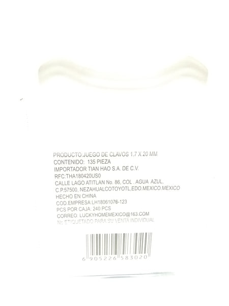 blíster con 1.35 pzas de Clavos Galvanizados Bomao Hardware 20x1.7MM  peso  70g