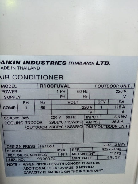 Condensador AC 220V 2Ton Daikin R22 R100FUVAL