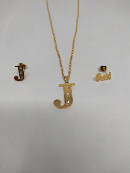 Bisutería Letra Set Cadena Dije Aretes Acero Inox Abecedario