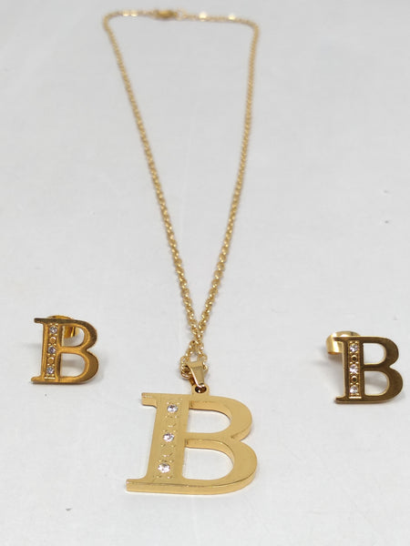 Bisutería Letra Set Cadena Dije Aretes Acero Inox Abecedario