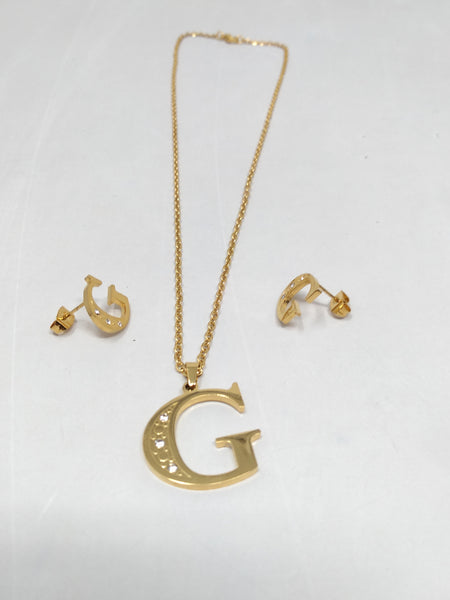 Bisutería Letra Set Cadena Dije Aretes Acero Inox Abecedario