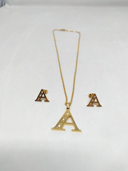 Bisutería Letra Set Cadena Dije Aretes Acero Inox Abecedario
