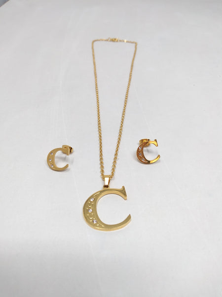 Bisutería Letra Set Cadena Dije Aretes Acero Inox Abecedario