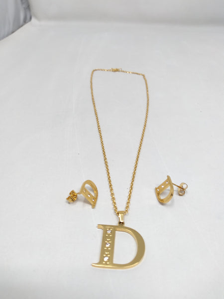 Bisutería Letra Set Cadena Dije Aretes Acero Inox Abecedario