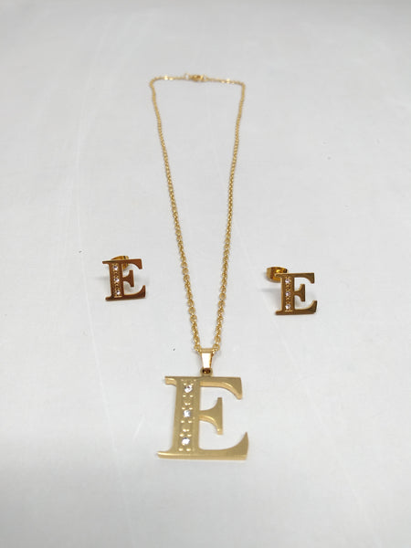 Bisutería Letra Set Cadena Dije Aretes Acero Inox Abecedario