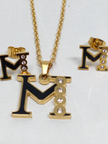 Bisuteria Letra Kit Cadena Dije Aretes Acero inox Abc Colores