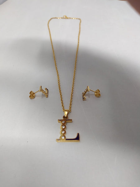 Bisuteria Letra Kit Cadena Dije Aretes Acero inox Abc Colores