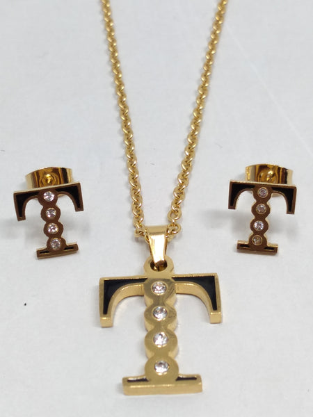 Bisuteria Letra Kit Cadena Dije Aretes Acero inox Abc Colores