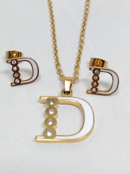 Bisuteria Letra Kit Cadena Dije Aretes Acero inox Abc Colores