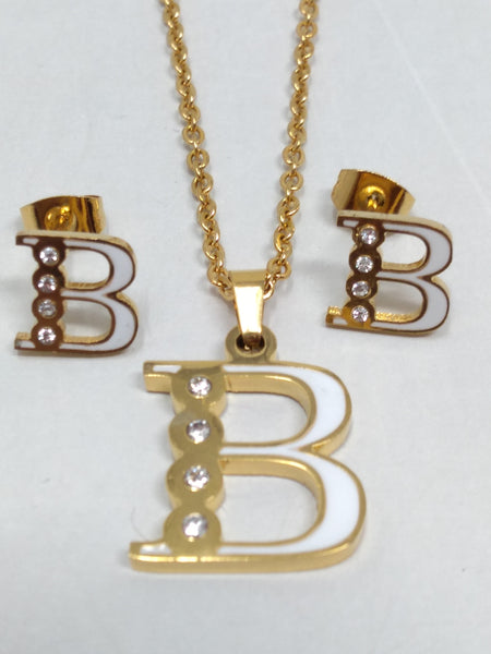 Bisuteria Letra Kit Cadena Dije Aretes Acero inox Abc Colores