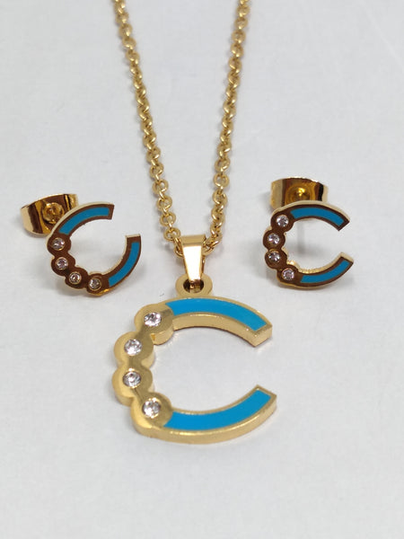 Bisuteria Letra Kit Cadena Dije Aretes Acero inox Abc Colores